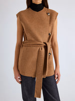 Proenza Schouler Detail image of model wearing Edie Gillet in Double Face Twill in Khaki
