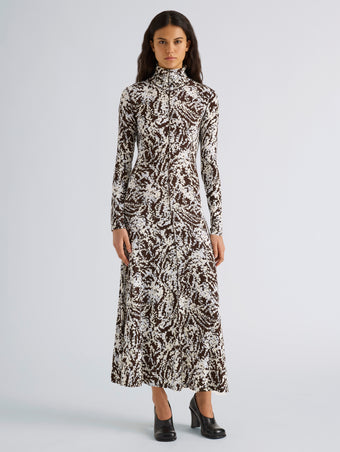 Proenza Schouler Front full length image of model wearing Mabel Dress in Jersey in Pale Blue Multi