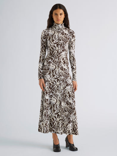 Proenza Schouler Front full length image of model wearing Mabel Dress in Jersey in Pale Blue Multi