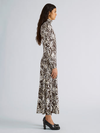 Proenza Schouler Side full length image of model wearing Mabel Dress in Jersey in Pale Blue Multi