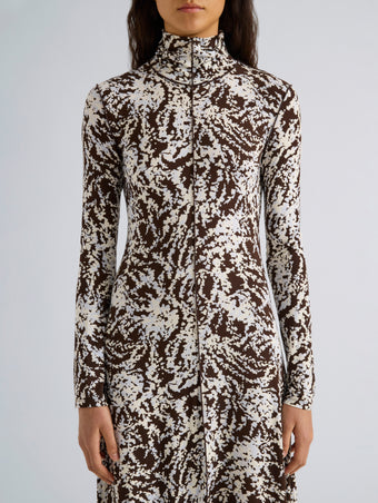 Proenza Schouler Detail image of model wearing Mabel Dress in Jersey in Pale Blue Multi