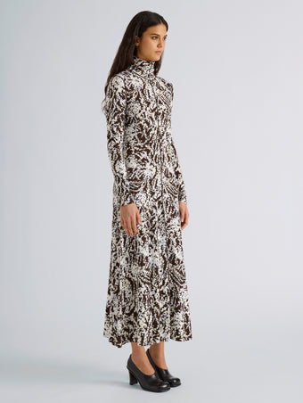Proenza Schouler Front full length image of model wearing Mabel Dress in Jersey in Pale Blue Multi