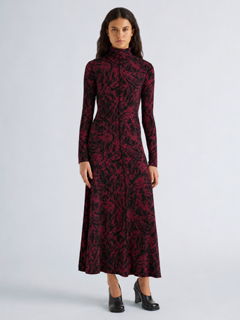 Proenza Schouler Front On Model Image of Mabel Dress in Jersey in Malbec Multi 