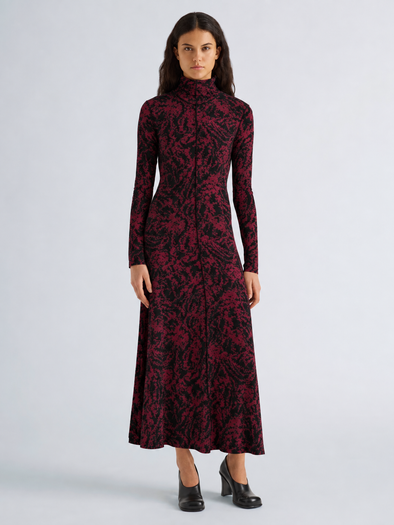 Proenza Schouler Front On Model Image of Mabel Dress in Jersey in Malbec Multi 
