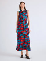 Proenza Schouler Front full length image of model wearing Audrey Dress in Printed Soft Jersey in Poppy Multi