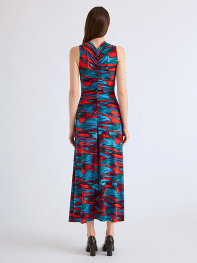 Proenza Schouler Back full length image of model wearing Audrey Dress in Printed Soft Jersey in Poppy Multi