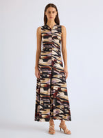 Proenza Schouler Front full length image of model wearing Audrey Dress in Printed Soft Jersey in Moss Multi