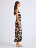 Proenza Schouler Side full length image of model wearing Audrey Dress in Printed Soft Jersey in Moss Multi