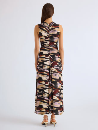 Proenza Schouler Back full length image of model wearing Audrey Dress in Printed Soft Jersey in Moss Multi