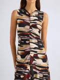 Proenza Schouler Detail image of model wearing Audrey Dress in Printed Soft Jersey in Moss Multi
