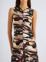 Proenza Schouler Detail image of model wearing Audrey Dress in Printed Soft Jersey in Moss Multi