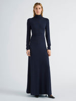 Proenza Schouler Front full length image of model wearing Jayne Dress in Marled Jersey in Navy Black