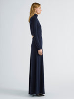 Proenza Schouler Side full length image of model wearing Jayne Dress in Marled Jersey in Navy Black