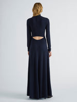Proenza Schouler Back full length image of model wearing Jayne Dress in Marled Jersey in Navy Black