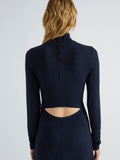 Proenza Schouler Detail image of model wearing Jayne Dress in Marled Jersey in Navy Black