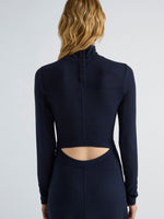 Proenza Schouler Detail image of model wearing Jayne Dress in Marled Jersey in Navy Black