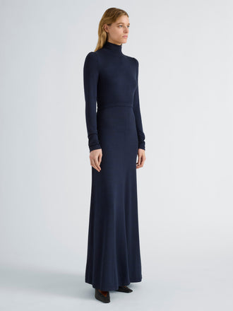 Proenza Schouler Front full length image of model wearing Jayne Dress in Marled Jersey in Navy Black