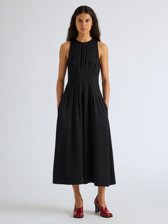 Proenza Schouler Front full length image of model wearing Bronwyn Dress in Merino Wool in Black