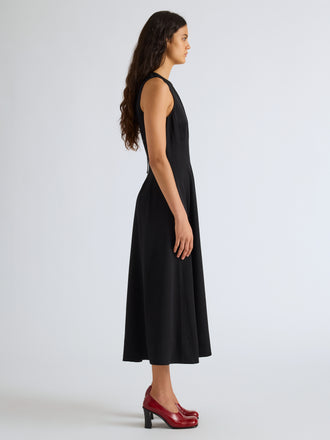 Proenza Schouler Side full length image of model wearing Bronwyn Dress in Merino Wool in Black