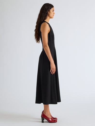 Proenza Schouler Side full length image of model wearing Bronwyn Dress in Merino Wool in Black