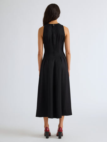 Proenza Schouler Back full length image of model wearing Bronwyn Dress in Merino Wool in Black