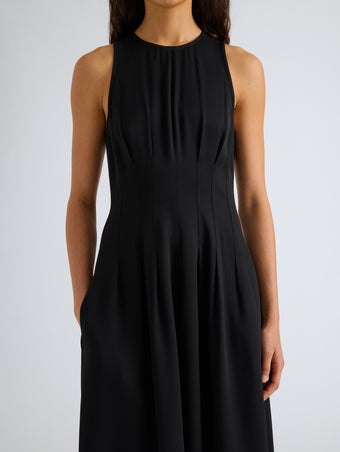 Proenza Schouler Detail image of model wearing Bronwyn Dress in Merino Wool in Black