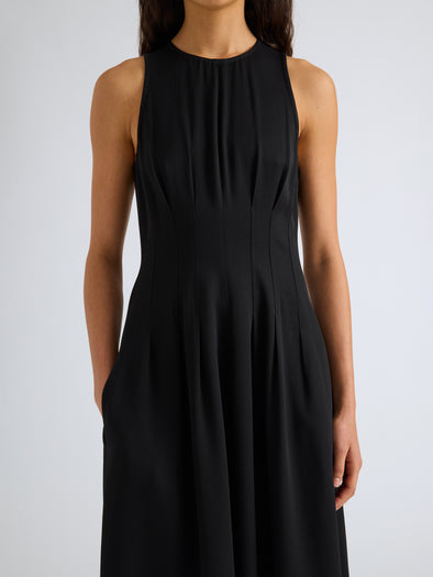 Proenza Schouler Detail image of model wearing Bronwyn Dress in Merino Wool in Black