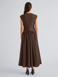 Proenza Schouler Back full length image of model wearing Nyssa Dress in Tech Cotton in Cocoa