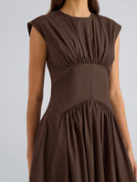 Proenza Schouler Detail image of model wearing Nyssa Dress in Tech Cotton in Cocoa