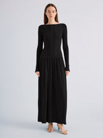 Proenza Schouler Front full length image of model wearing Grace Dress in Soft Twill in Black