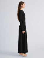 Proenza Schouler Side full length image of model wearing Grace Dress in Soft Twill in Black