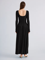 Proenza Schouler Back full length image of model wearing Grace Dress in Soft Twill in Black