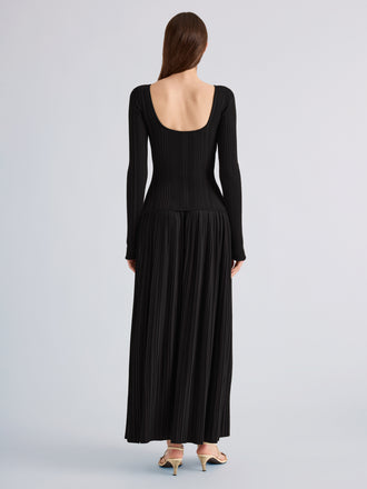 Proenza Schouler Back full length image of model wearing Grace Dress in Soft Twill in Black