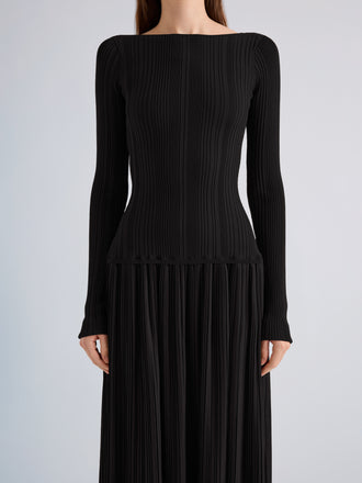 Proenza Schouler Detail image of model wearing Grace Dress in Soft Twill in Black