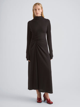 Proenza Schouler Front full length image of model wearing Minna Dress in Twisted Rib in Black