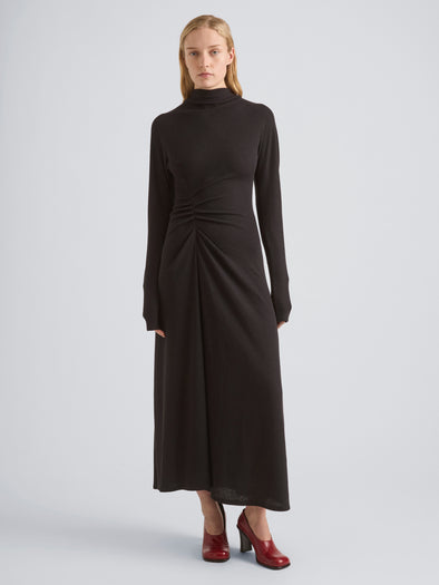 Proenza Schouler Front full length image of model wearing Minna Dress in Twisted Rib in Black