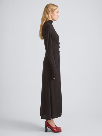 Proenza Schouler Side full length image of model wearing Minna Dress in Twisted Rib in Black
