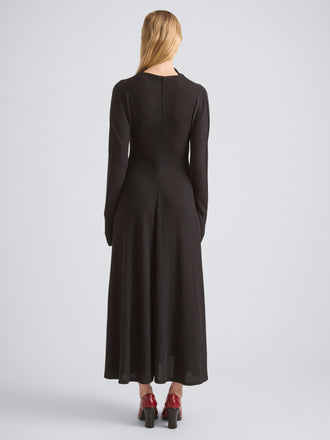 Proenza Schouler Back full length image of model wearing Minna Dress in Twisted Rib in Black