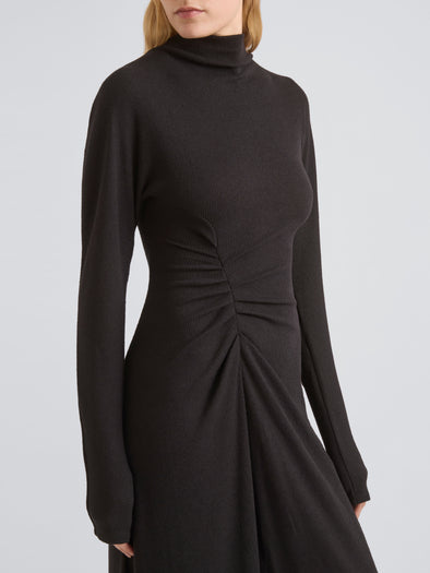 Proenza Schouler Detail image of model wearing Minna Dress in Twisted Rib in Black