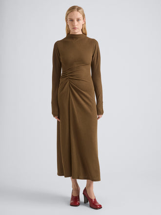 Proenza Schouler Front full length image of model wearing Minna Dress in Twisted Rib in Fatigue