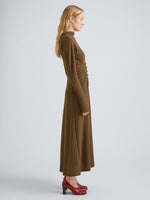 Proenza Schouler Side full length image of model wearing Minna Dress in Twisted Rib in Fatigue