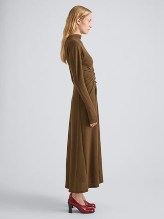 Proenza Schouler Side full length image of model wearing Minna Dress in Twisted Rib in Fatigue