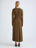 Proenza Schouler Back full length image of model wearing Minna Dress in Twisted Rib in Fatigue