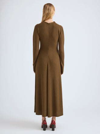 Proenza Schouler Back full length image of model wearing Minna Dress in Twisted Rib in Fatigue