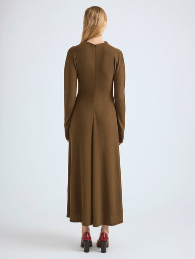 Proenza Schouler Back full length image of model wearing Minna Dress in Twisted Rib in Fatigue