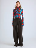 Proenza Schouler Front full length image of model wearing Harriet Top in Printed Soft Jersey in Poppy Multi
