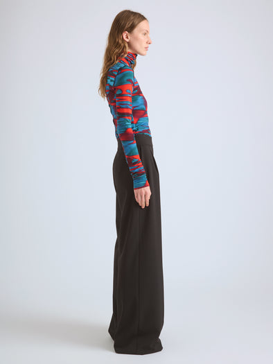 Proenza Schouler Side full length image of model wearing Harriet Top in Printed Soft Jersey in Poppy Multi