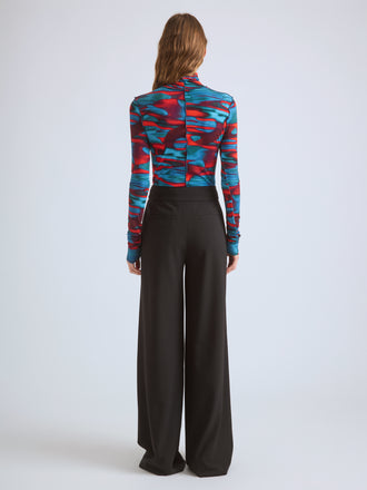 Proenza Schouler Back full length image of model wearing Harriet Top in Printed Soft Jersey in Poppy Multi