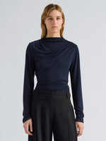 Proenza Schouler Front cropped image of model wearing Mimi Top in Marled Jersey in Navy Black