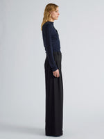 Proenza Schouler Side full length image of model wearing Mimi Top in Marled Jersey in Navy Black